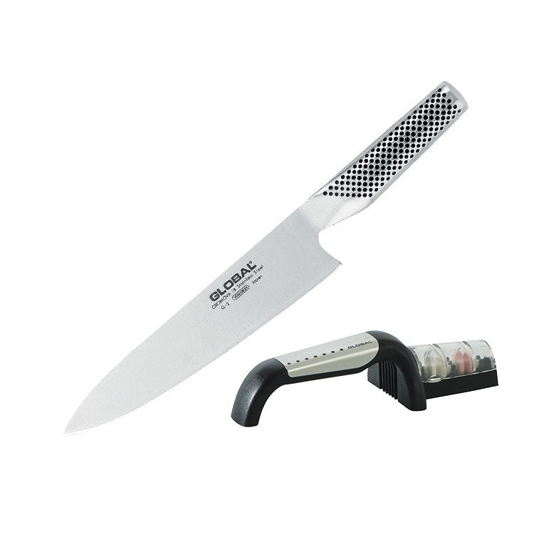 Global 2 Piece Starter Set - 20cm Cooks Knife & 2 Stage Sharpener