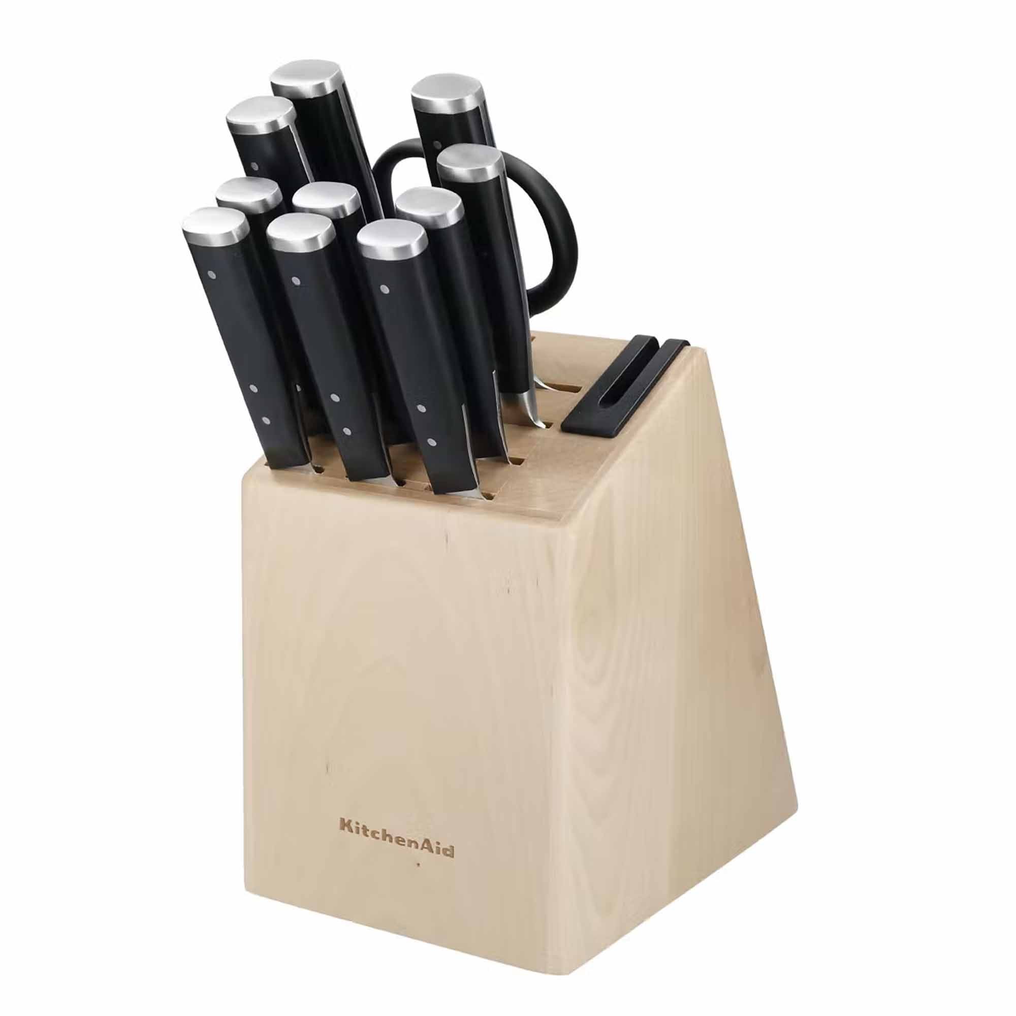 KitchenAid Gourmet 11pc Birch Wood Knife Block Set With Built-In Sharpener