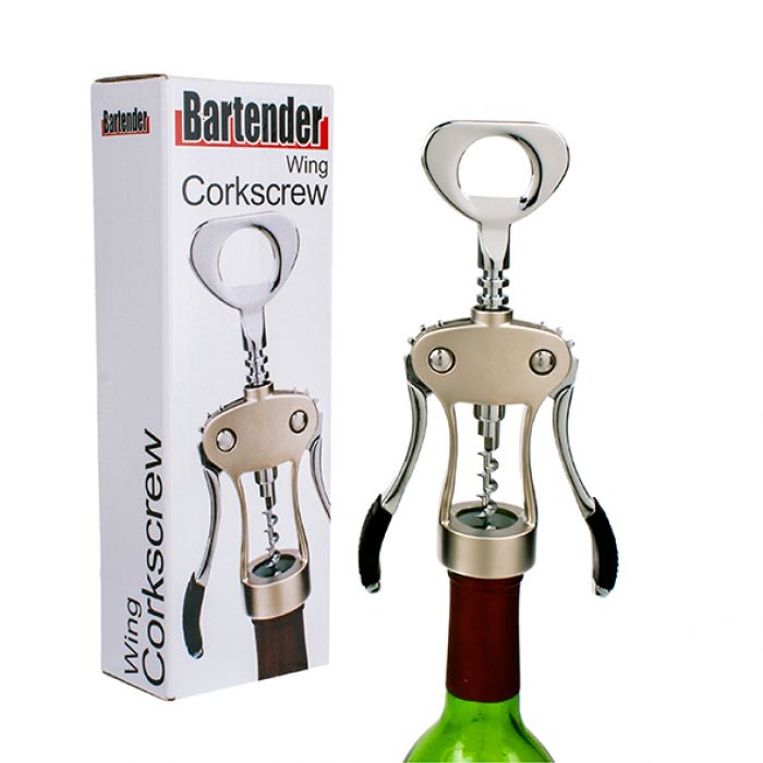 Bartender Heavy Duty Wing Corkscrew With Black Trim