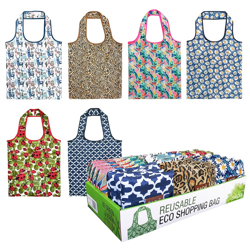 Sachi Eco Reusable Foldable Shopping Bag - Black Monochrome Blooms