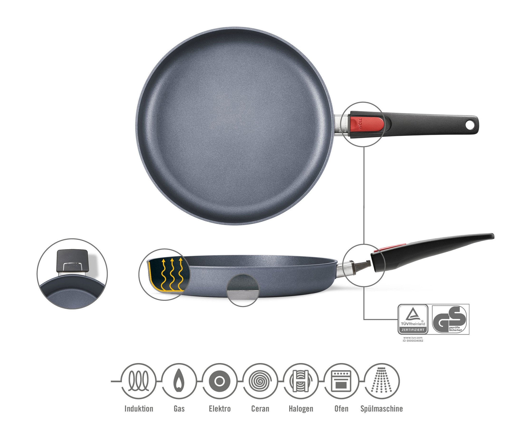 Woll Diamond Lite Detachable Handle Induction Frypan - 32cm