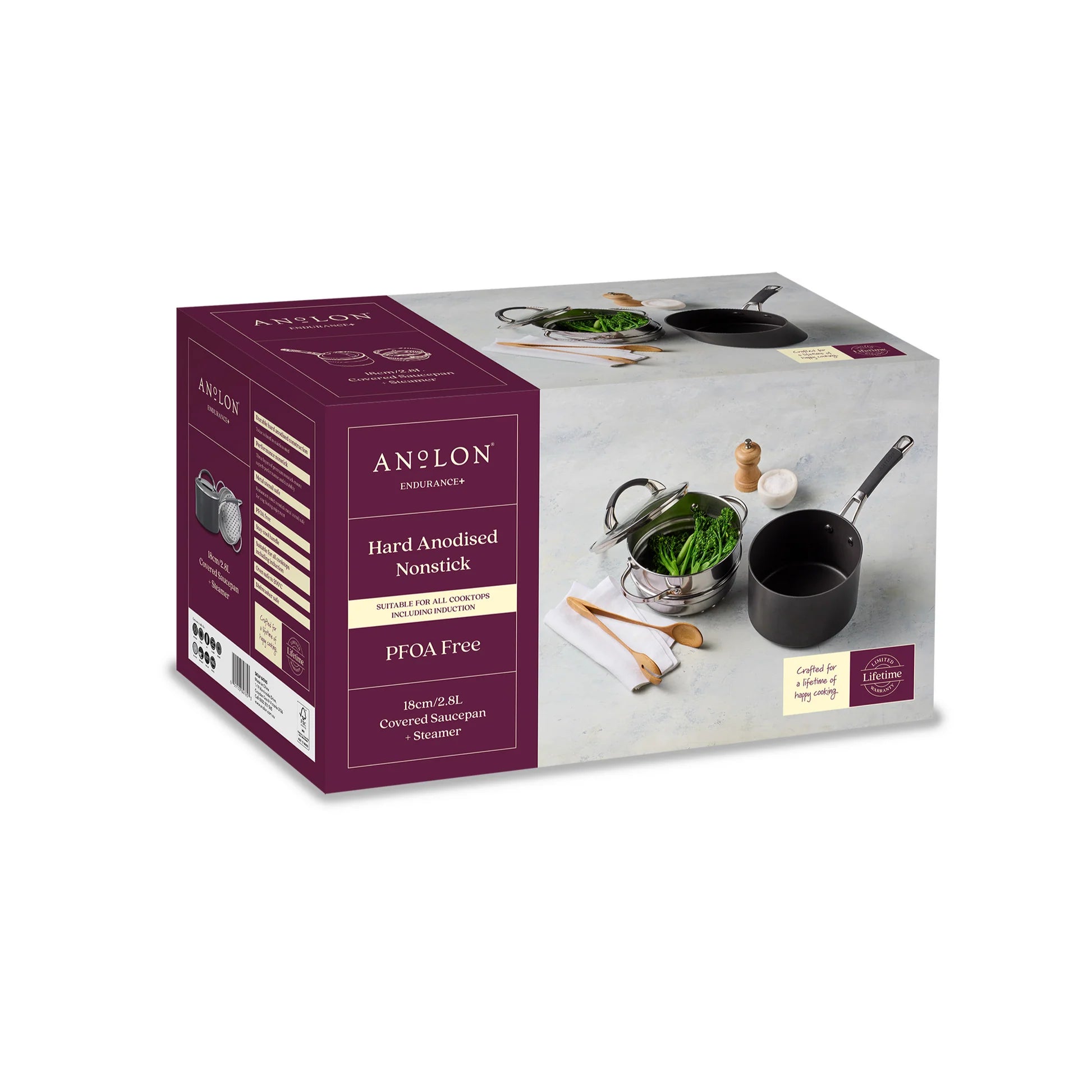 Anolon Endurance+ 18cm/2.8L Covered Saucepan & Bonus Steamer Set