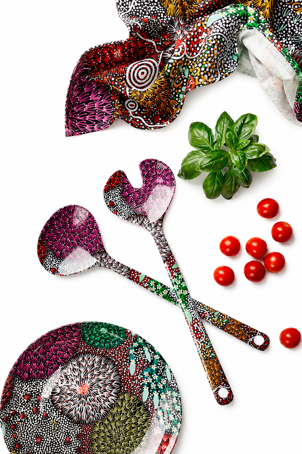 Coral Hayes Salad Server Set - Designed By Warlukurlangu Artists of Yuendumu, Australia