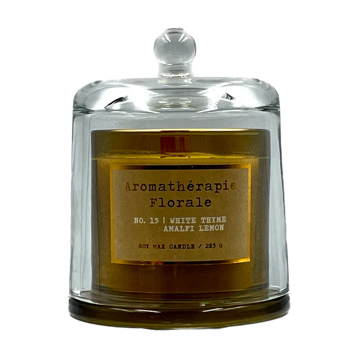 Le Desire Aromatherapie Florale Soy Candle With Glass Dome Lid & Timber Wick - White Thyme Amalfi Lemon - 283gr