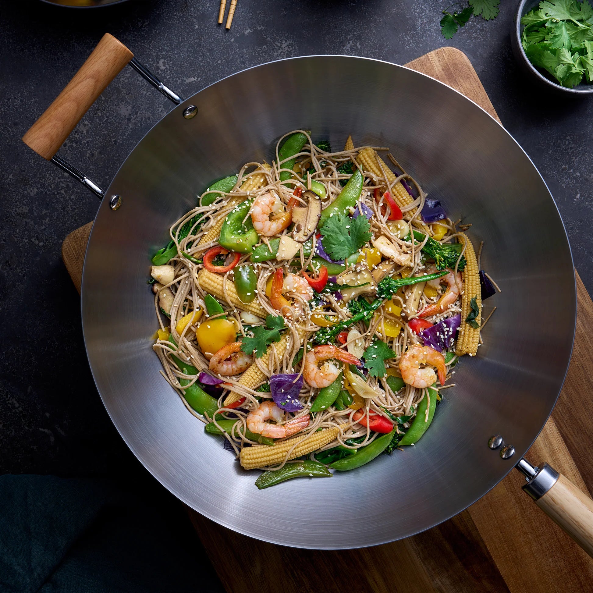Pyrolux Wok With Long Wood & Helper Handle 36cm