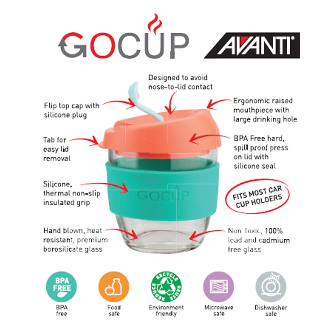Avanti Glass GoCup - Black/Charcoal/Grey - 236ml/8oz