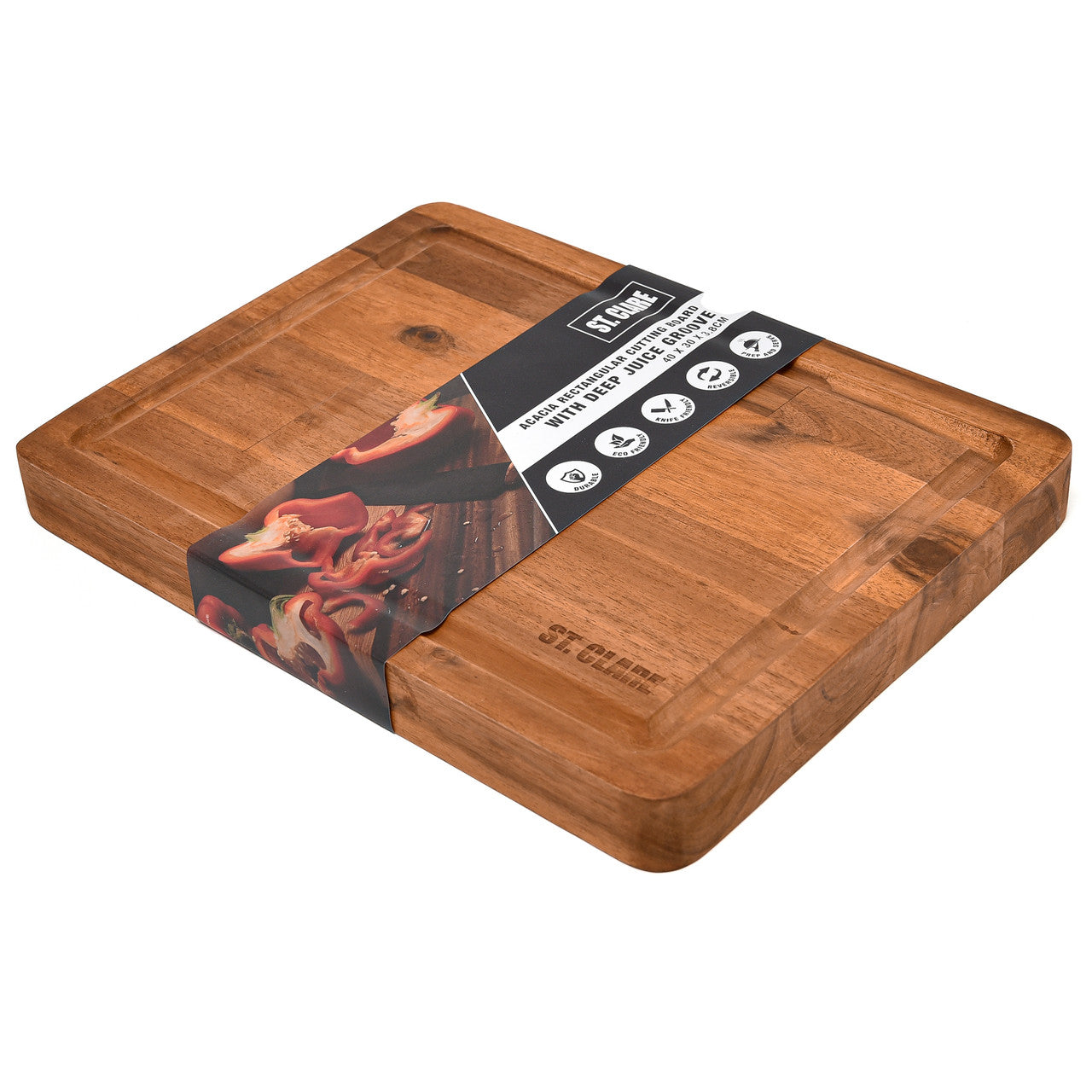 St. Clare Acacia Reversible Board with Juice Curve - 40x30x3.8cm