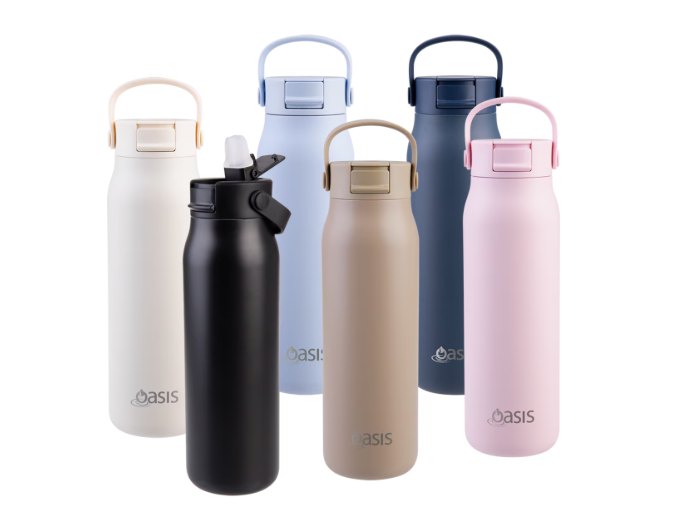 Oasis Ceramic Lined Stainless Steel Double Wall Insulated Sorrento Sipper Bottle 900ml - Alabaster