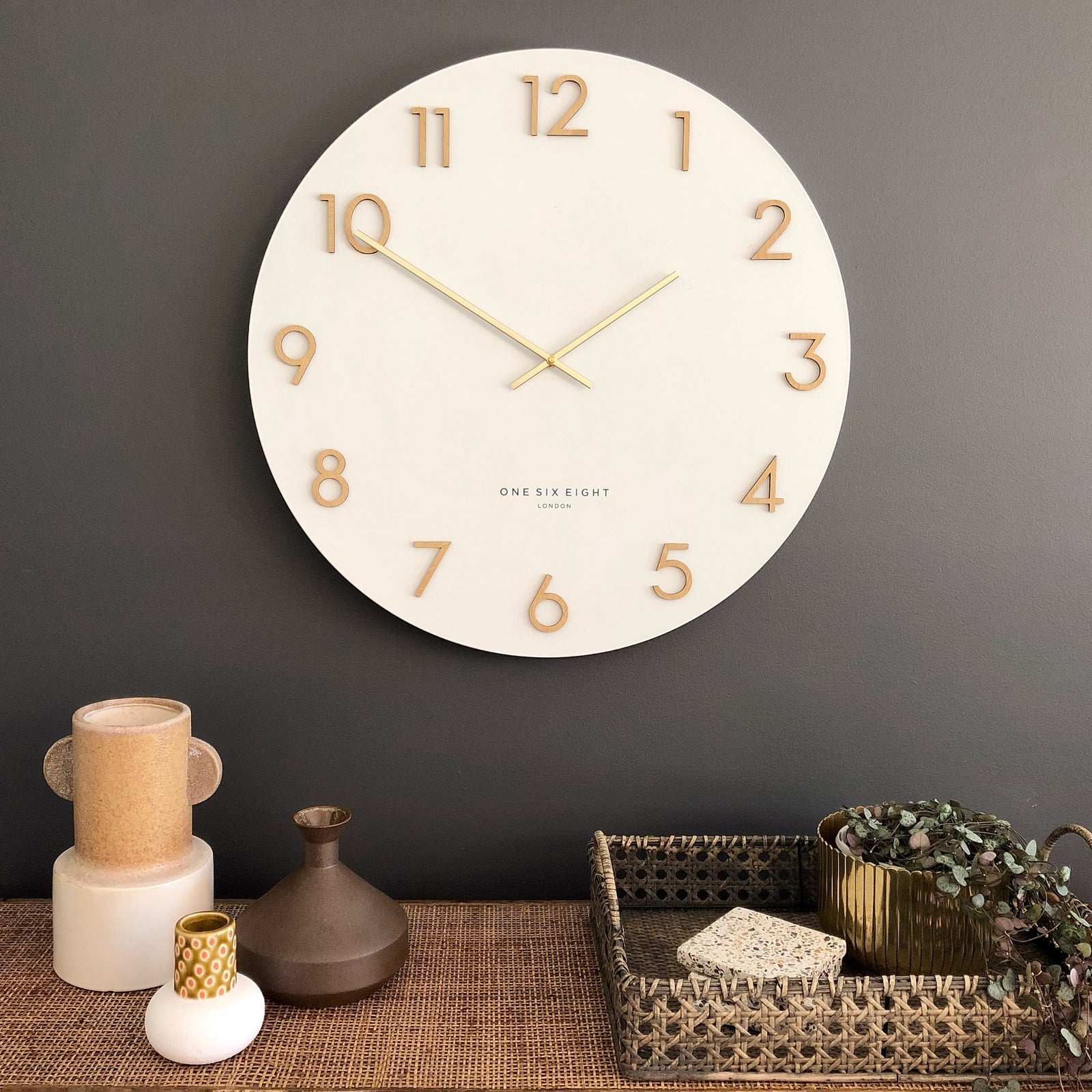 KATELYN Charcoal Metal Wall Clock White - 60cm
