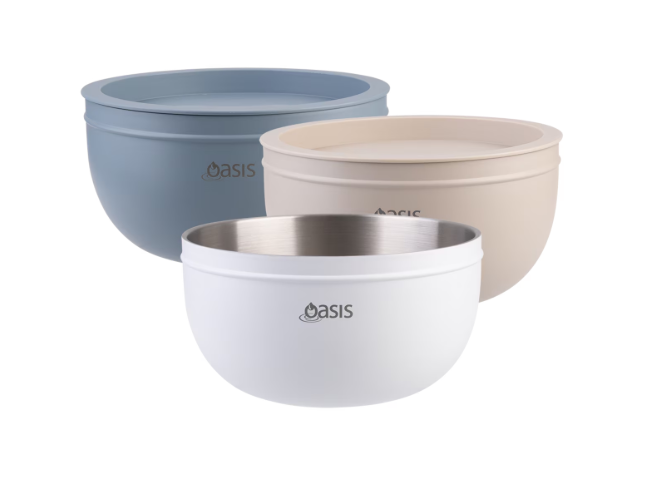 Oasis Stainless Steel Double Wall Salad Bowl With Lid 2.8L - Hazy Blue