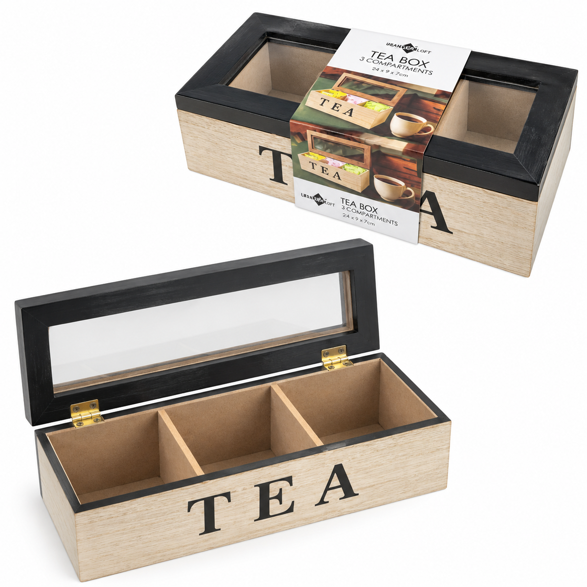 Tea Box 3 Compartments – Black