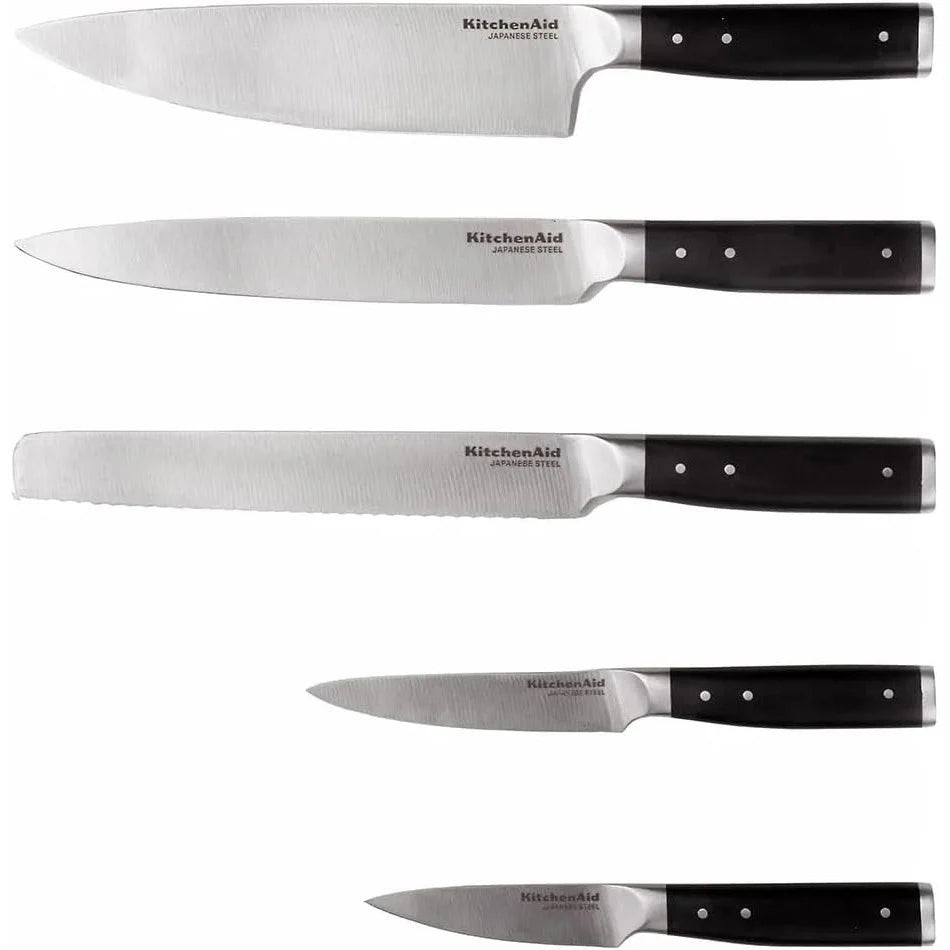 KitchenAid Gourmet 5pc Birch Wood Knife Block Set With Built-In Sharpener