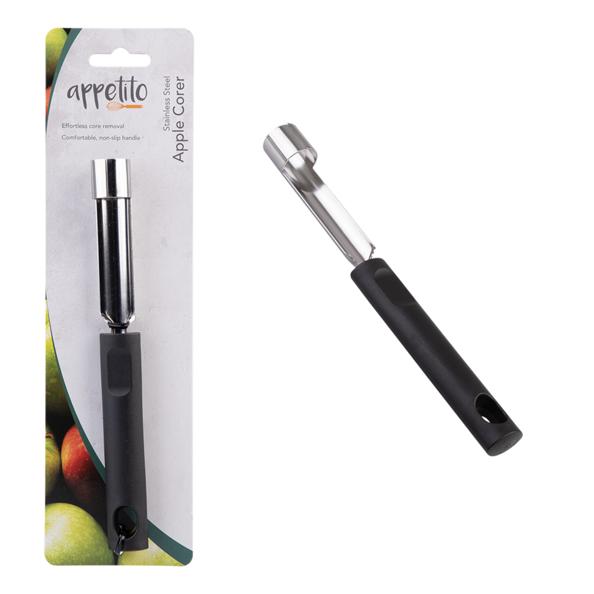 Appetito Stainless Steel Apple Corer with Black Handle