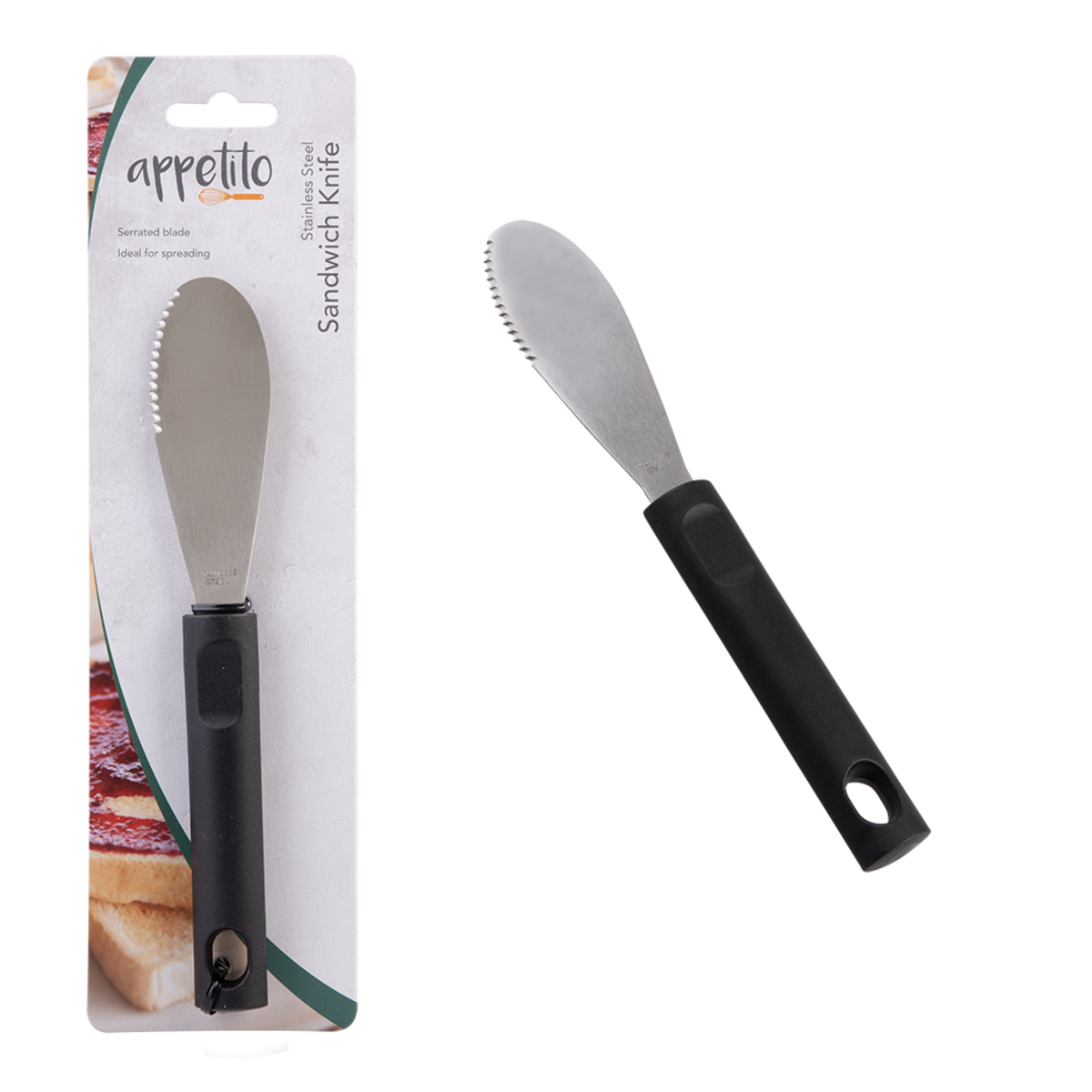 Appetito Stainless Steel Sandwich Knife with Black Handle