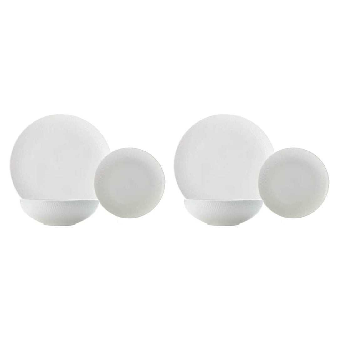 2x Maxwell & Williams White Basics Diamonds Dinner Set 12pc Gift Boxed