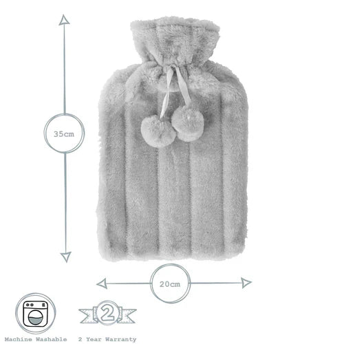 Hot Water Bottle With Plush Grey Cover