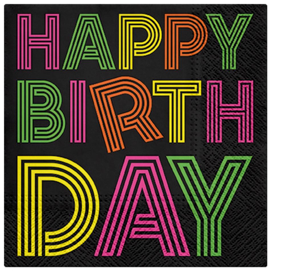 Paw Lunch Napkins - Pack of 20 - Birthday Neon - 33x33cm