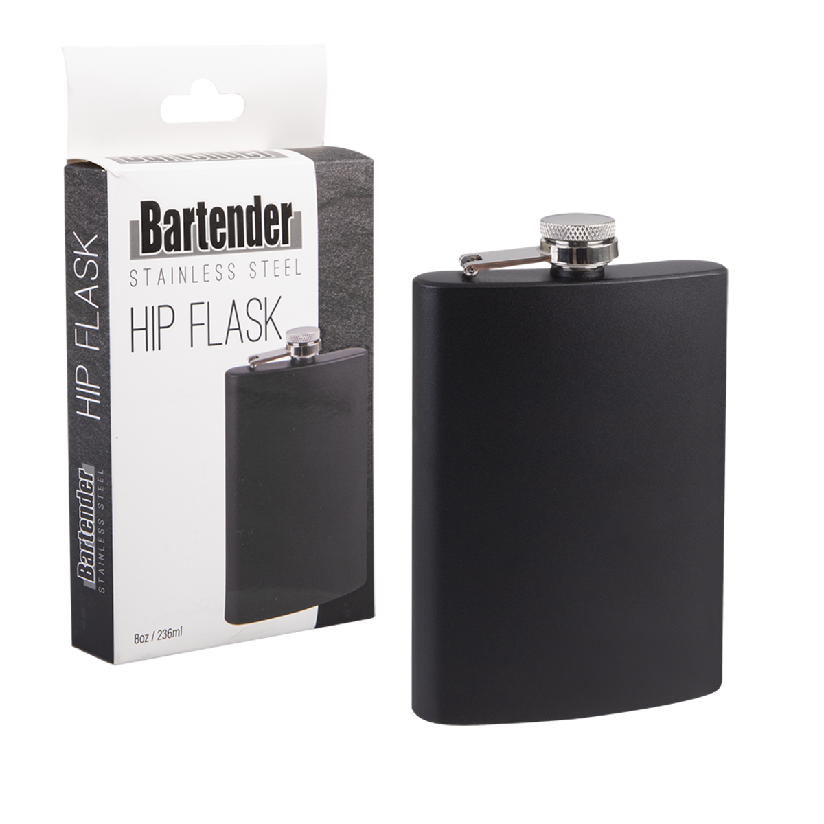 Bartender Hip Flask Stainless Steel Matte Black - 236ml