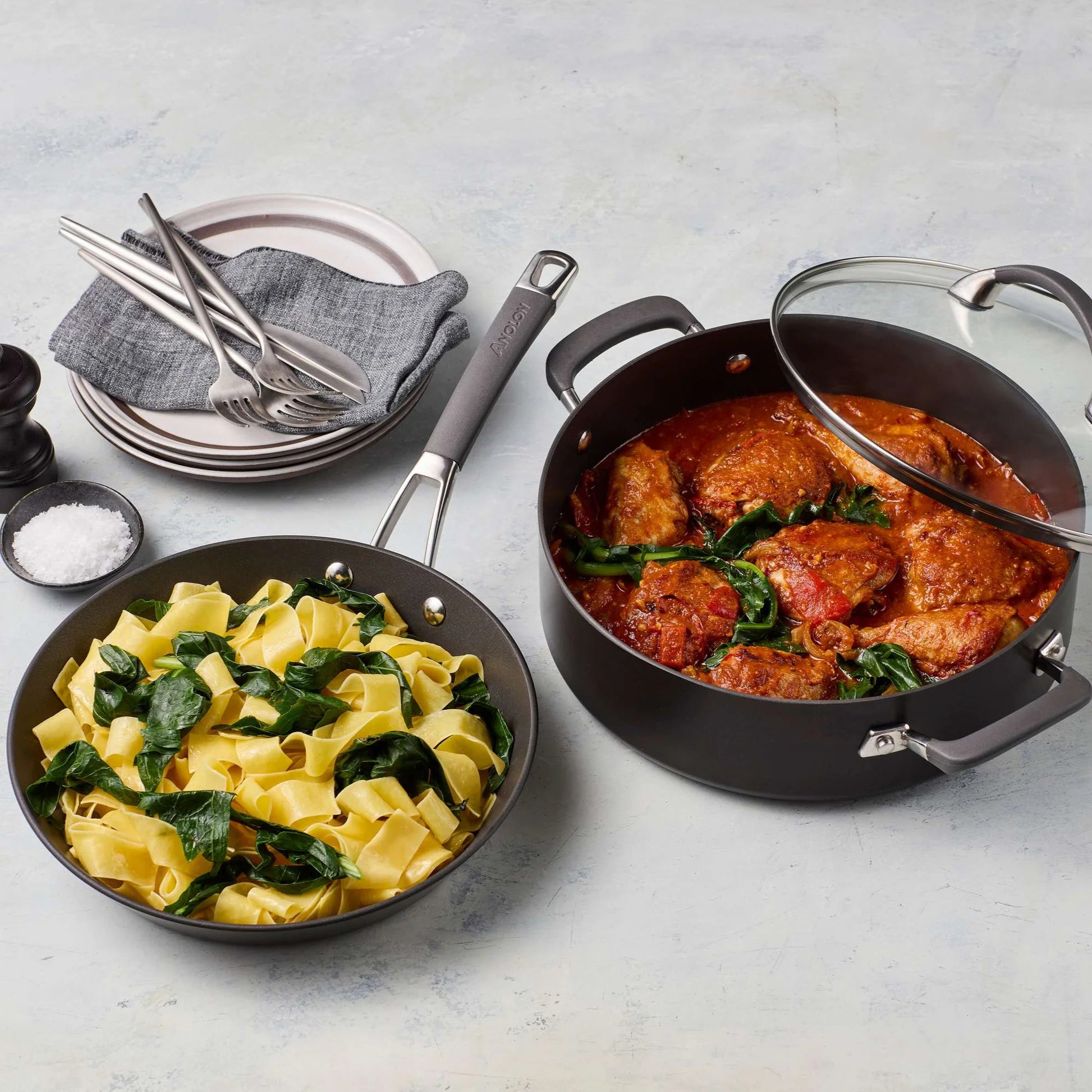 Anolon Endurance+ Nonstick Induction 26cm Skillet & 28cm Sauteuse 2 Piece Set