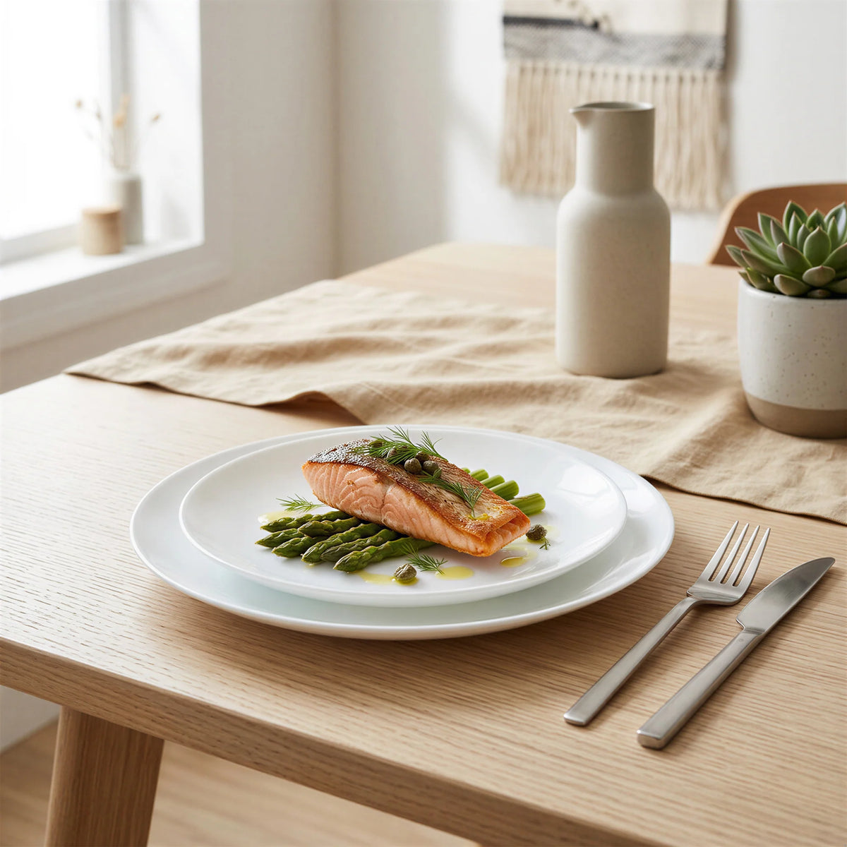 Argon 6 x Round Opal Glass Dinner Plates 25cm White - Pack of 6