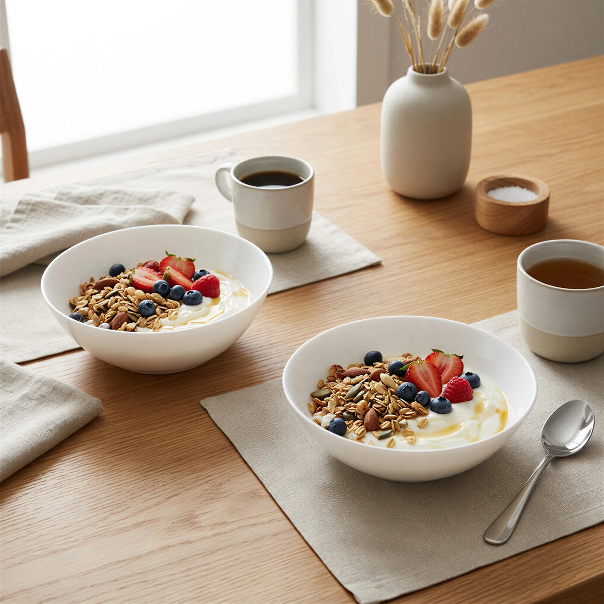Argon 6 x Round Opal Glass Pasta/Cereal Bowls 20cm White - Pack of 6