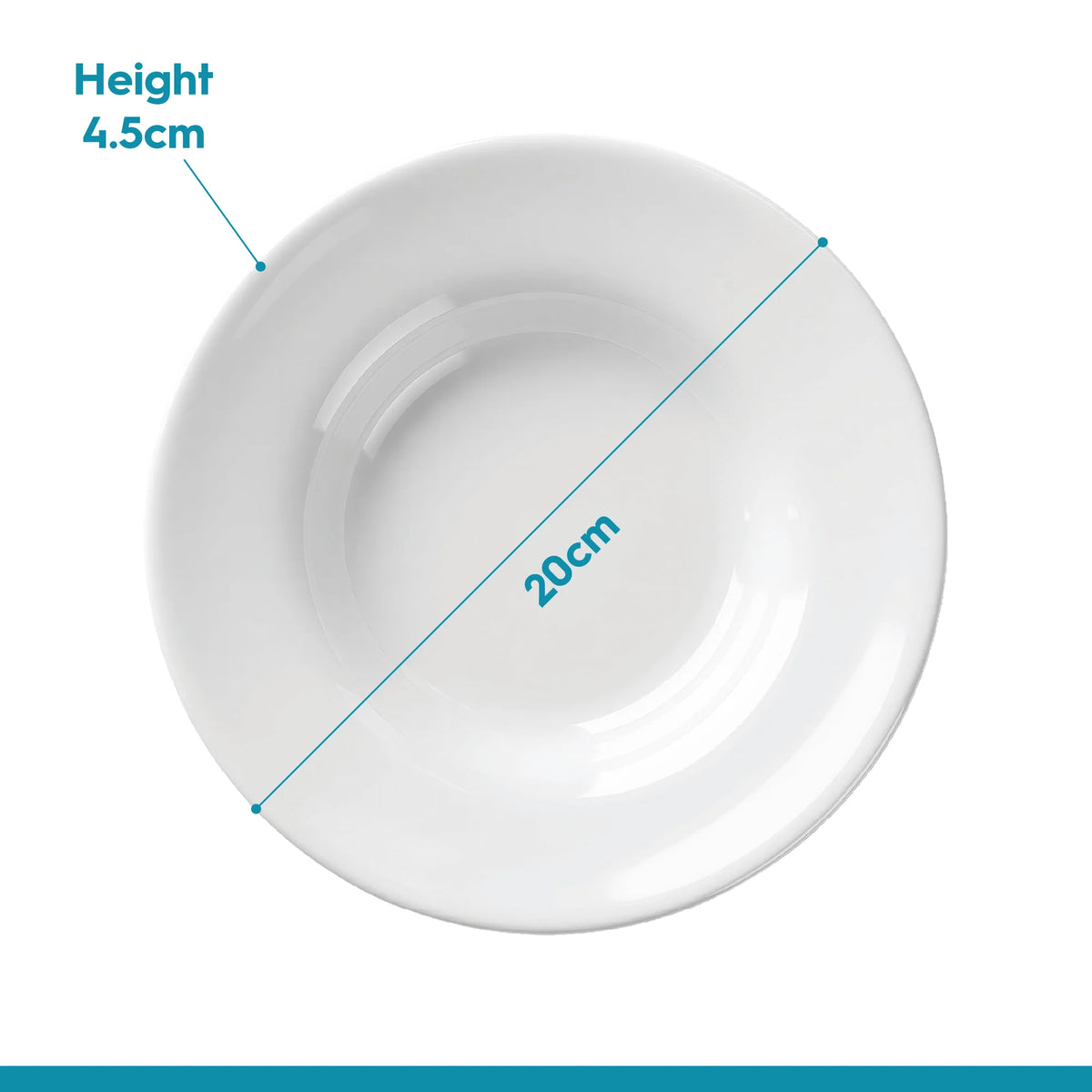 Argon 6 x Round Opal Glass Pasta/Cereal Bowls 20cm White - Pack of 6