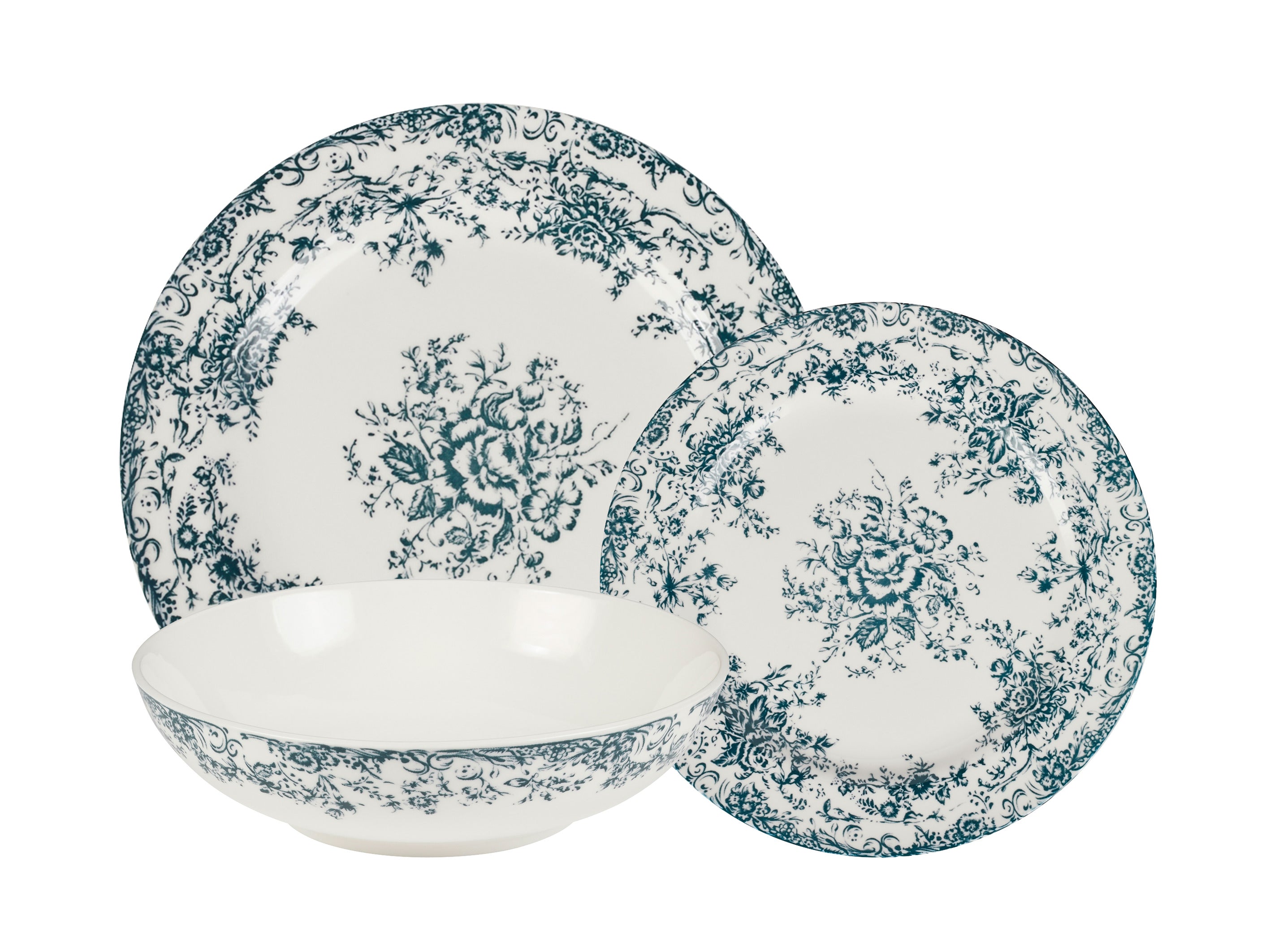 Casa Domani Rosetta Coupe Dinner Set Antique Blue Gift Boxed - 12pc