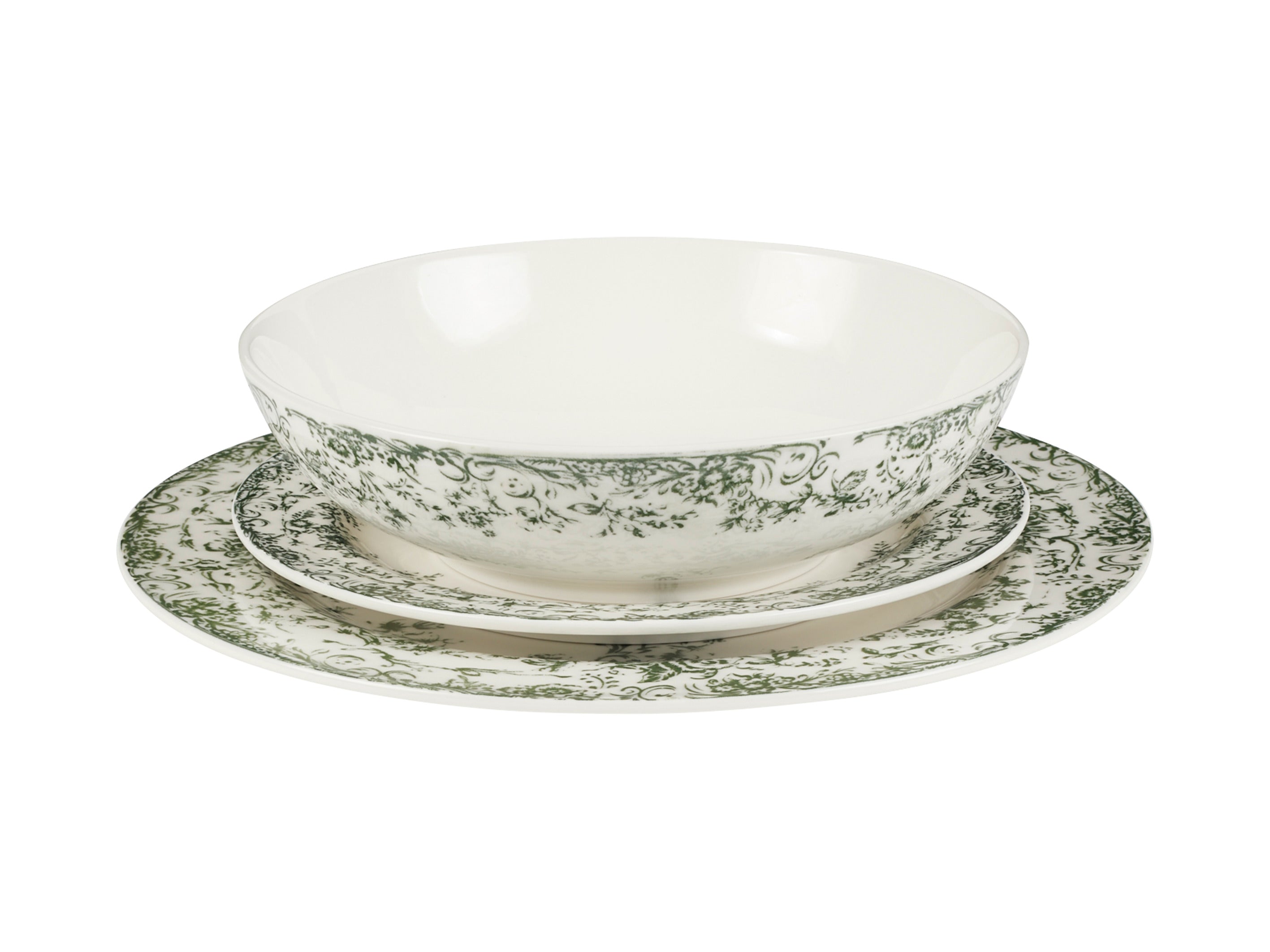 Casa Domani Rosetta Coupe Dinner Set Antique Green Gift Boxed - 12pc