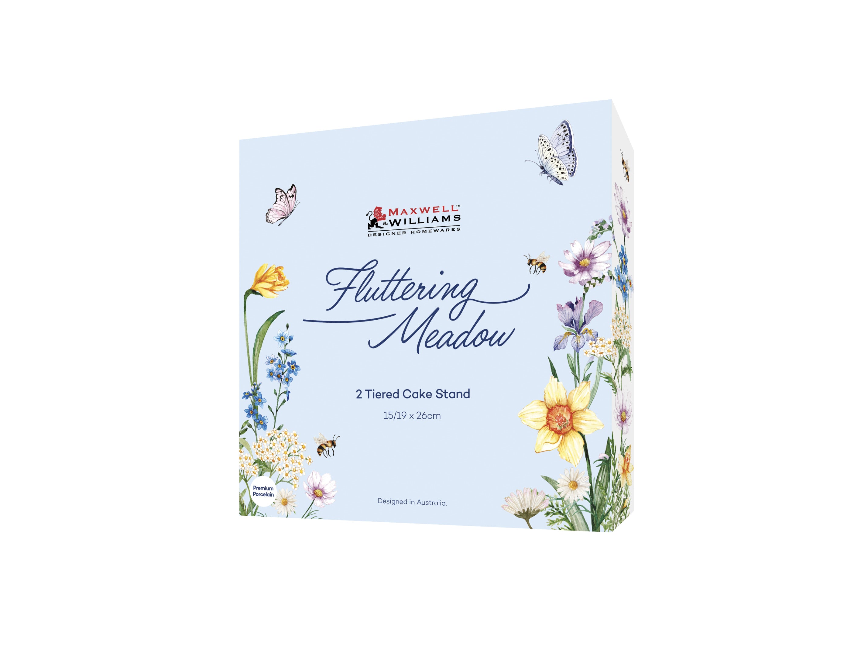 Maxwell & Williams Fluttering Meadow 2 Tiered Cake Stand 15/19x26cm - Gift Boxed