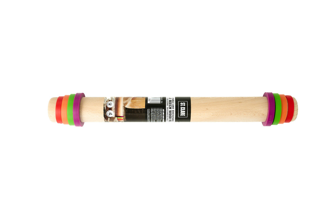 St. Clare Beechwood Rolling Pin w/Silicone Thickness Guides - 43cm