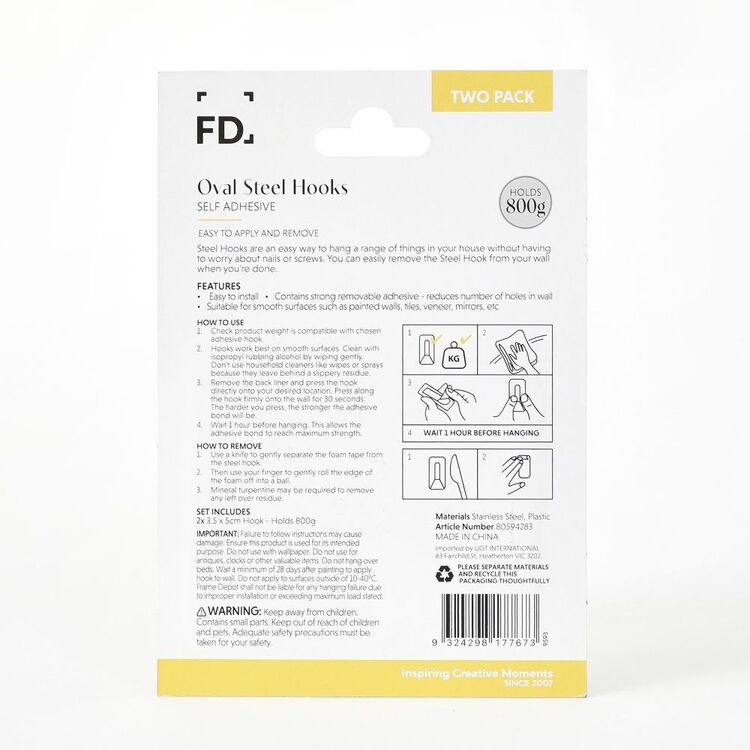 Frame Depot Self-Stick Hooks 2 Pack