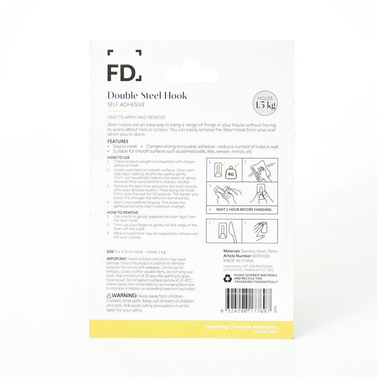 Frame Depot Self-Stick Hook With 2 Hangers