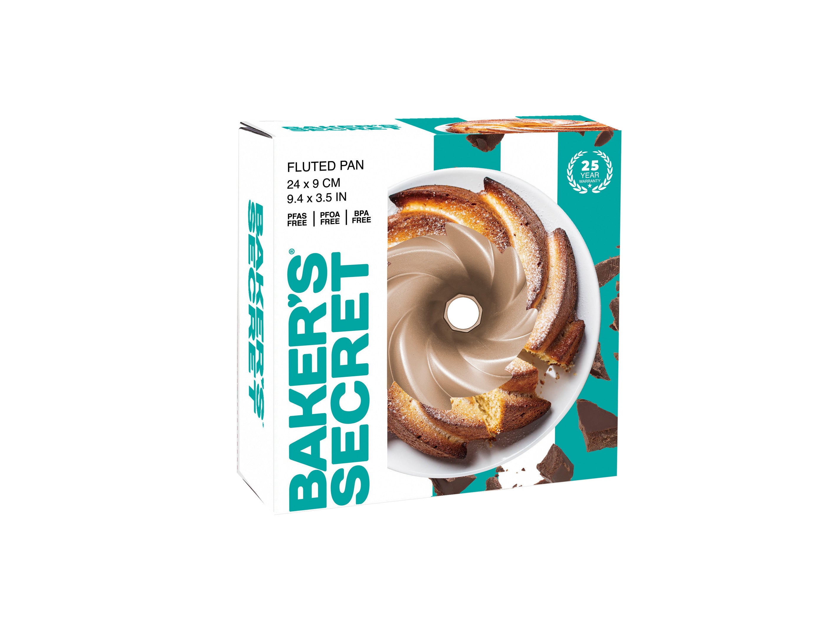 Bakers Secret Fluted Marissa Non-Stick Cast Aluminium Fluted Pan - Champagne - Gift Boxed - 22.5x9cm