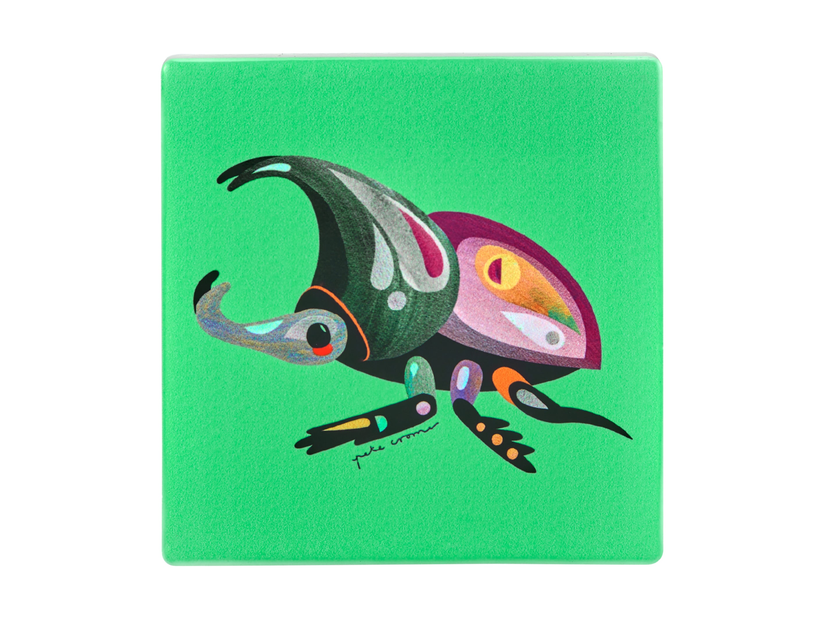 Maxwell & Williams Pete Cromer Garden Party Ceramic Square Coaster 9.5cm - Rhino Beetle