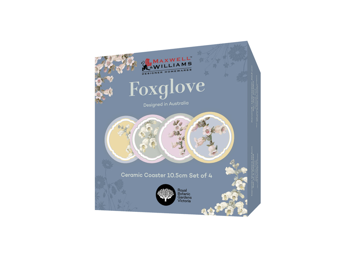 Maxwell & Williams Royal Botanic Gardens Foxglove Ceramic Coaster 10.5cm Set of 4 Gift Boxed