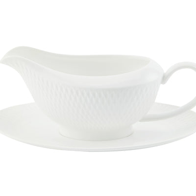 Maxwell & Williams White Basics Diamonds Gravy Boat & Saucer 480ml - Gift Boxed