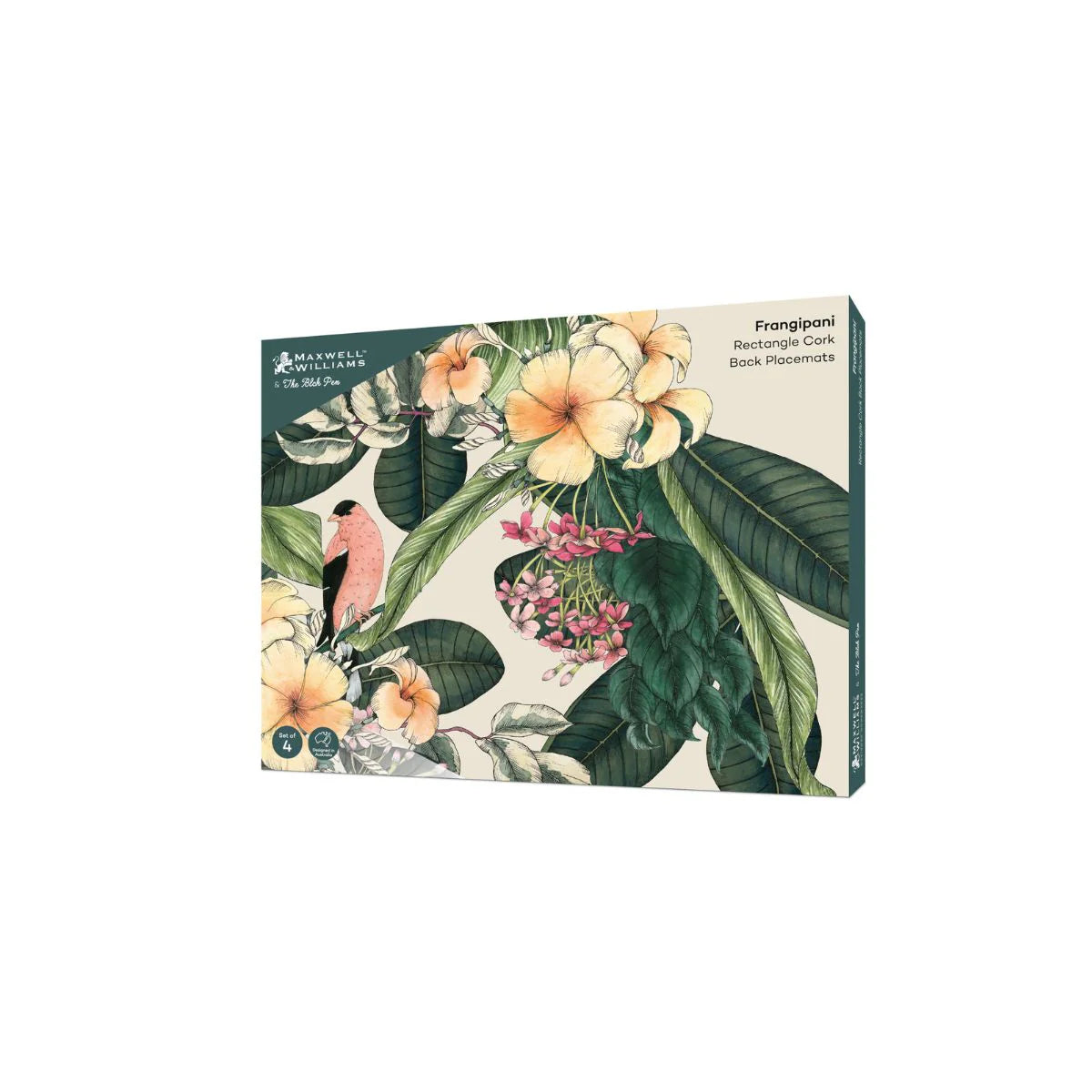 Maxwell & Williams The Blck Pen Frangipani Placemats - Set of 4 - Cork Back 34x26.5cm
