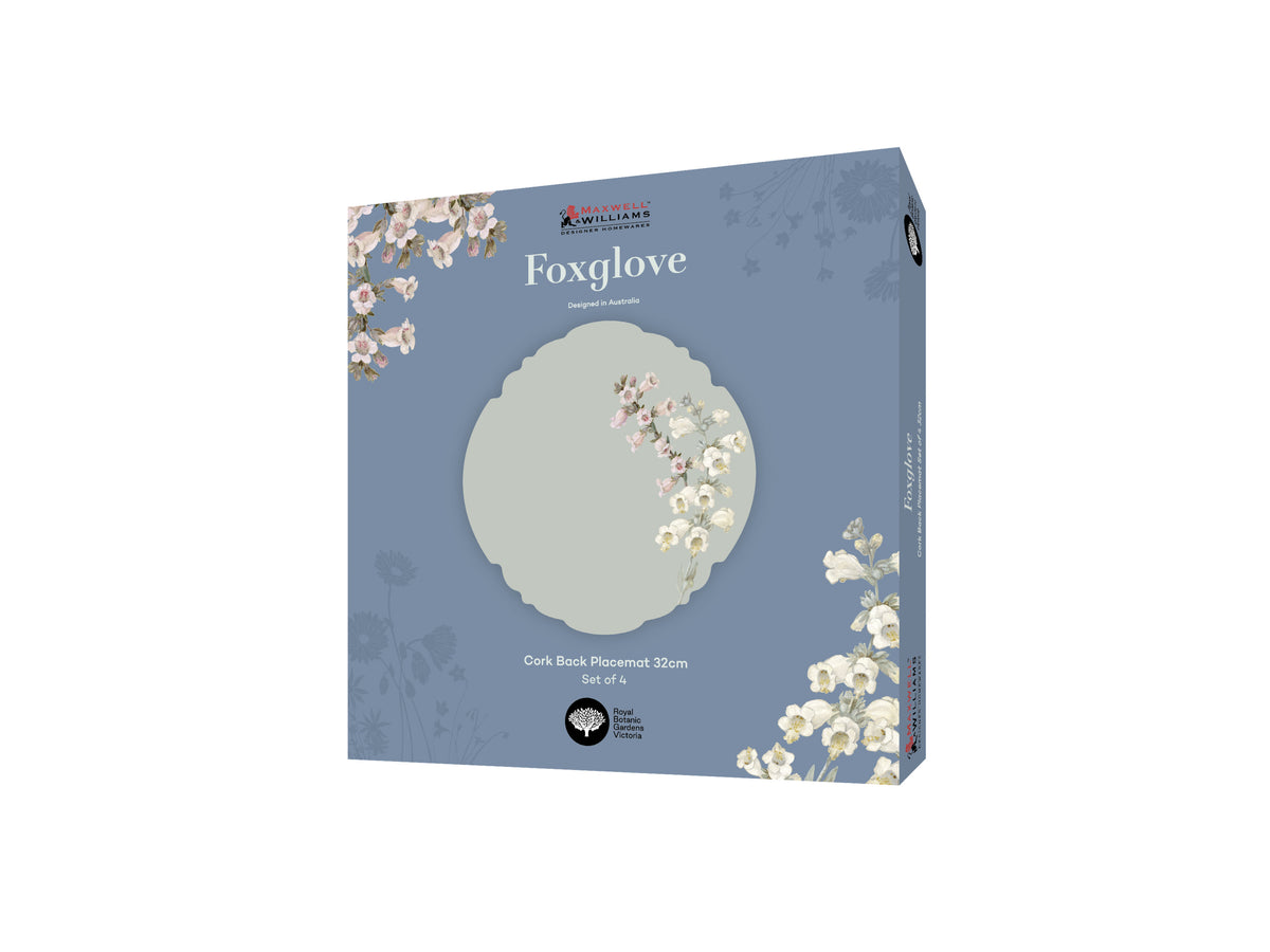 Maxwell & Williams Royal Botanic Gardens Foxglove Cork Back Placemat 32cm Set of 4 Gift Boxed