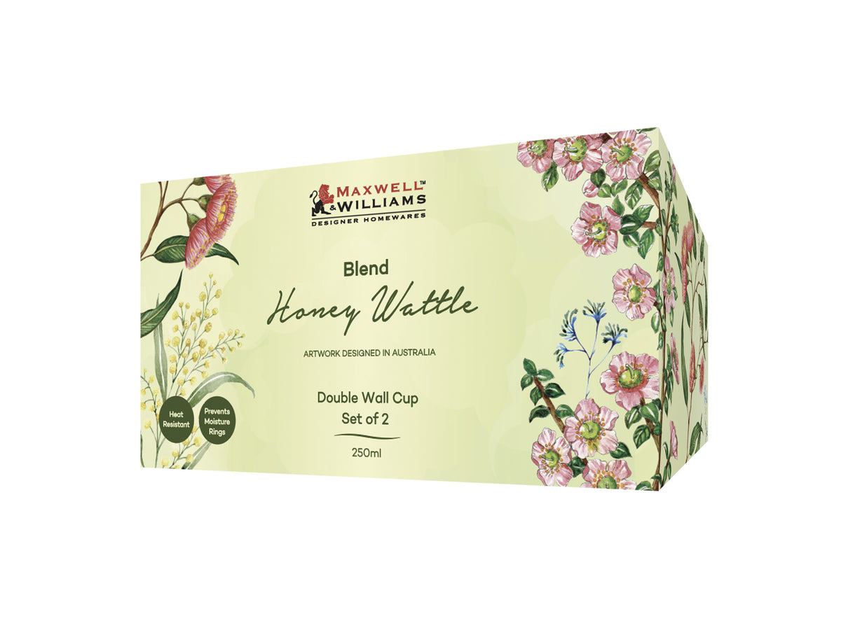 Maxwell & Williams Blend Honey Wattle Double Wall Cup 250ML Set of 2 Gift Boxed