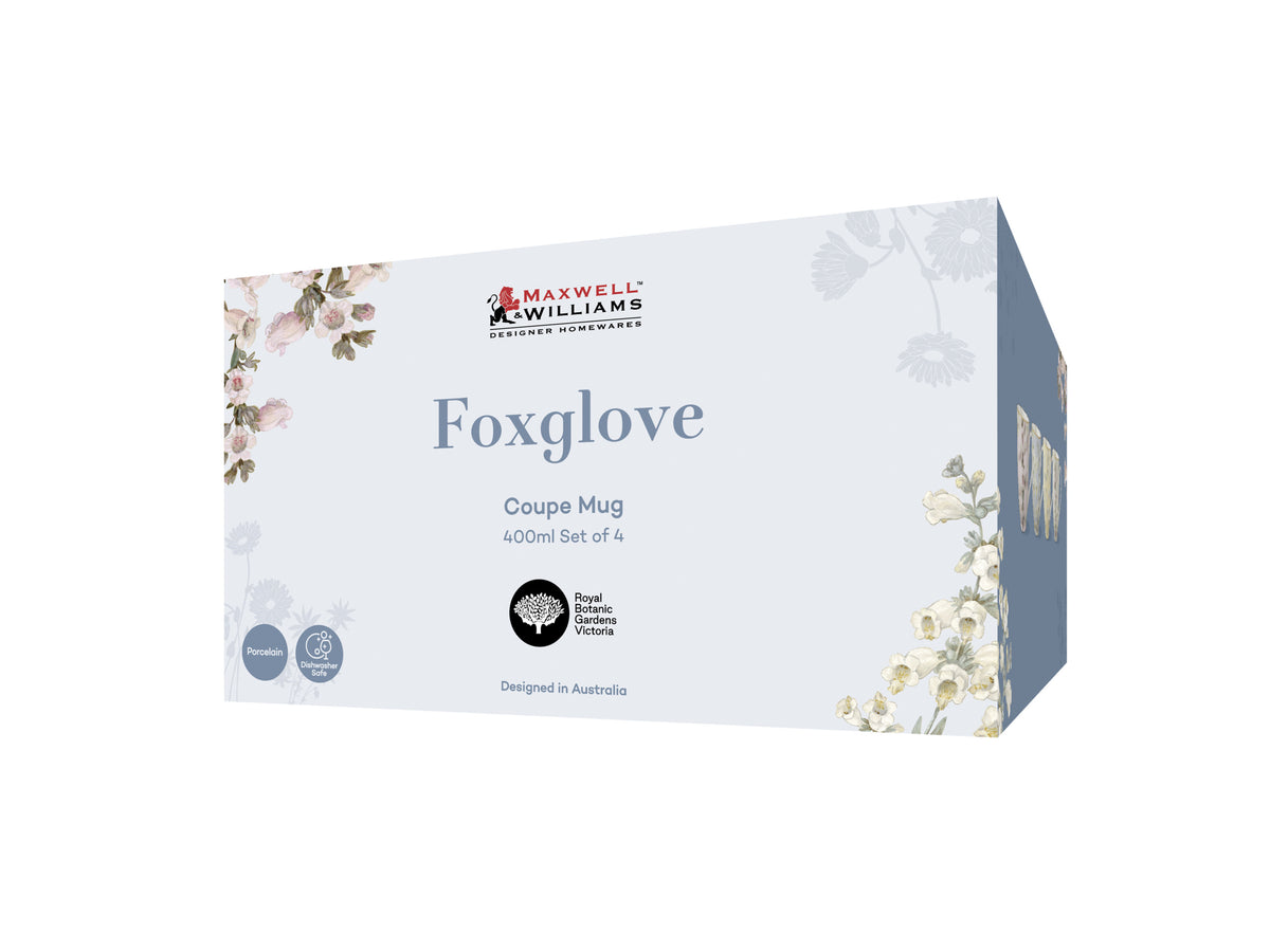 Maxwell & Williams Royal Botanic Gardens Foxglove Coupe Mug 400ML Set of 4 Assorted Gift Boxed