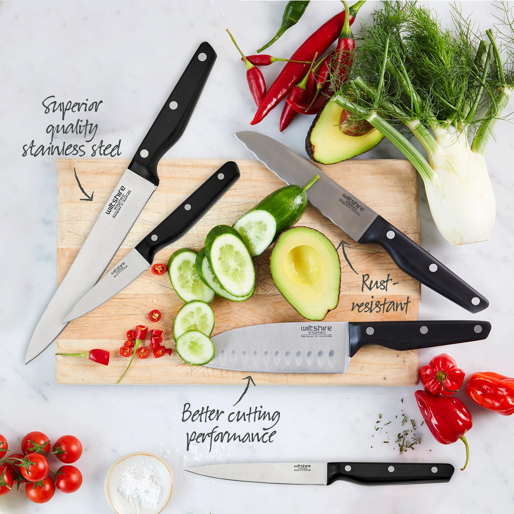 Wiltshire Staysharp Triple Rivet Knife Block Set - 6 Piece