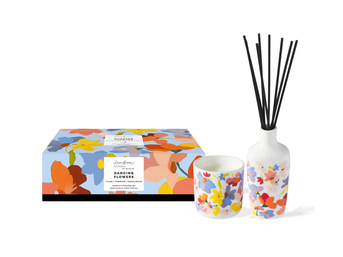 Love Anna x Prudence De Marchi Dancing Flowers 180g Candle & 150ml Diffuser Set Gift Boxed
