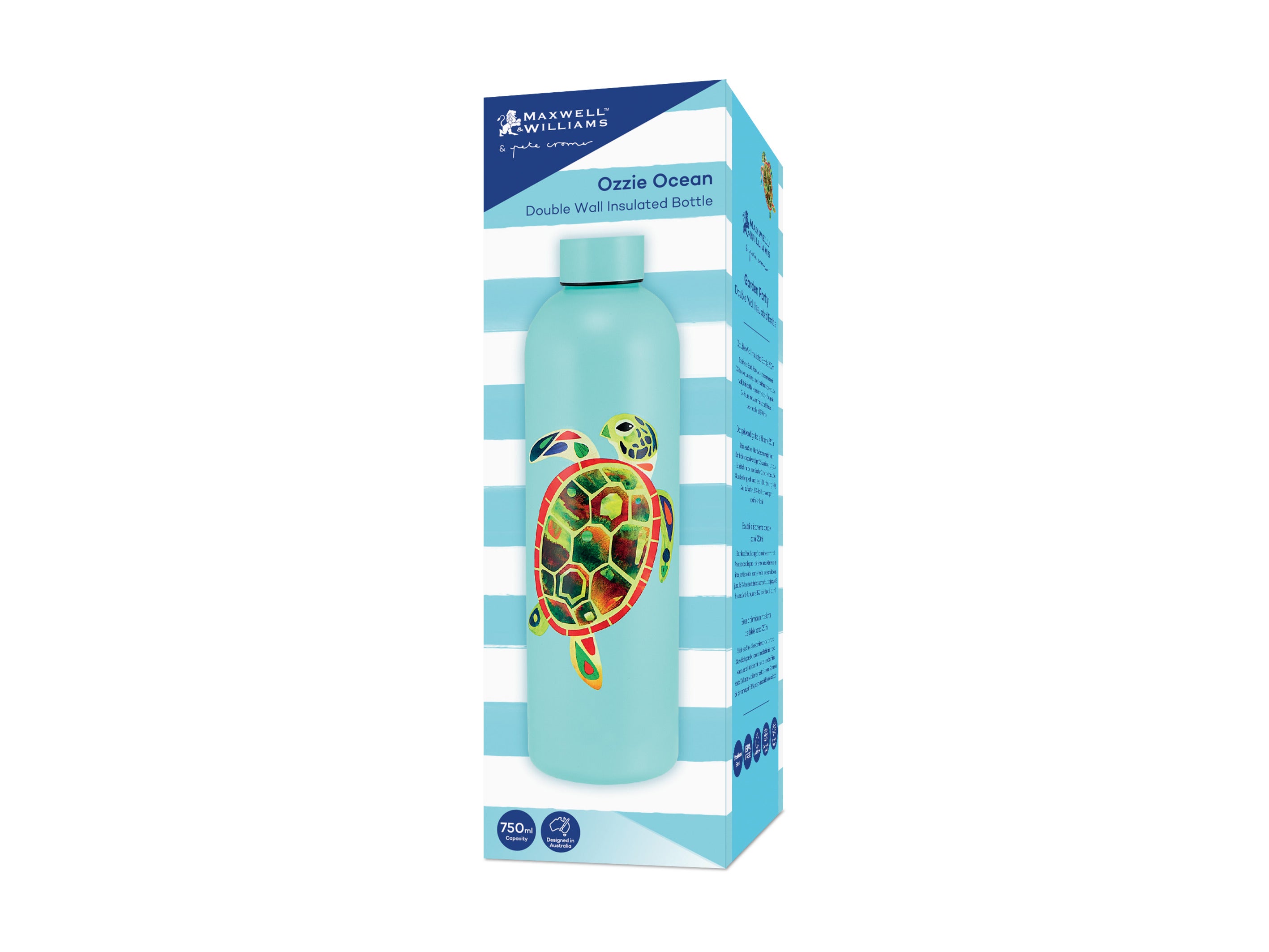 Maxwell & Williams Pete Cromer Ozzie Ocean Double Wall Insulated Bottle 750ml - Green Turtle