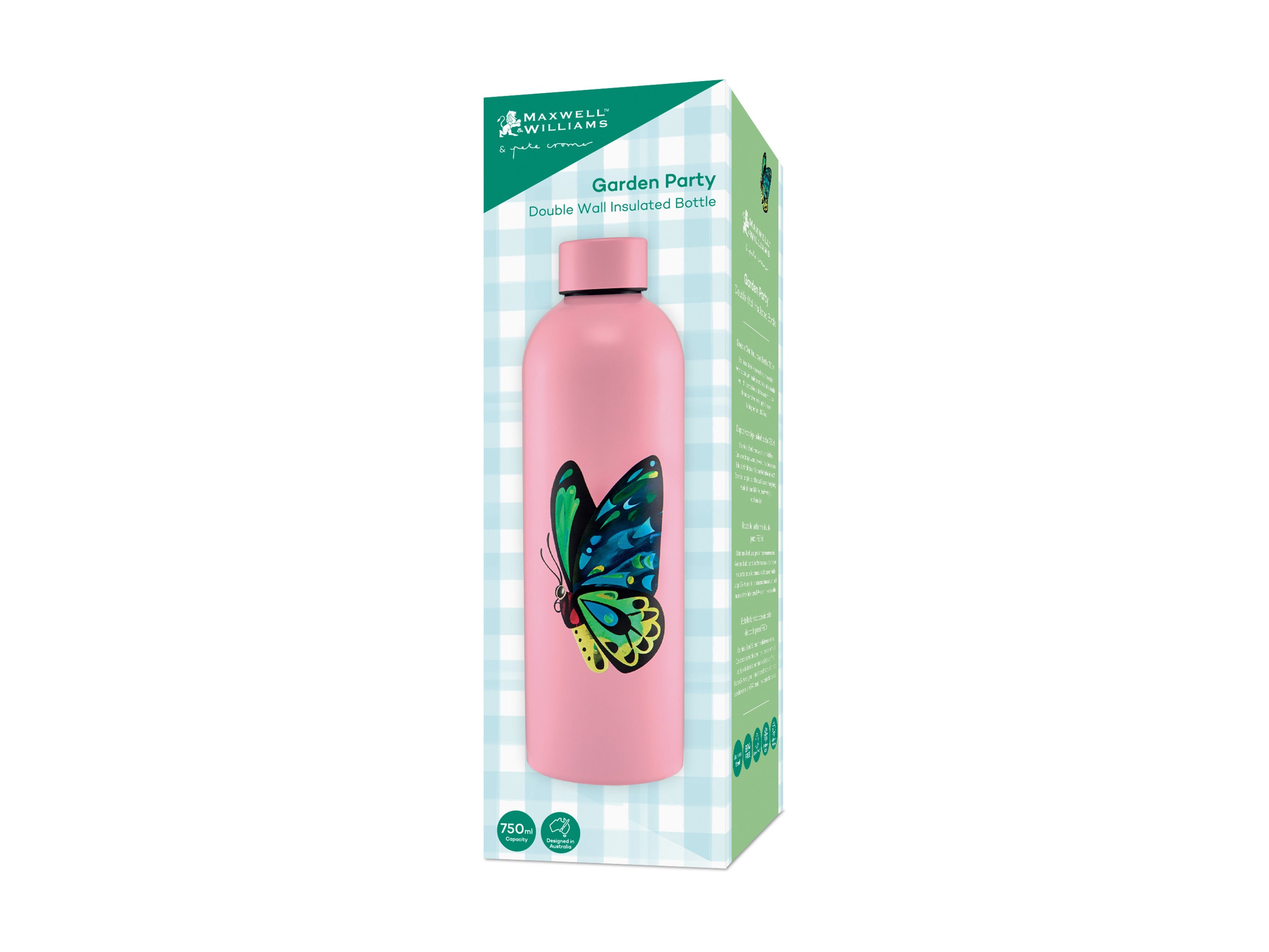Maxwell & Williams Pete Cromer Garden Party Double Wall Insulated Bottle 750ml - Butterfly