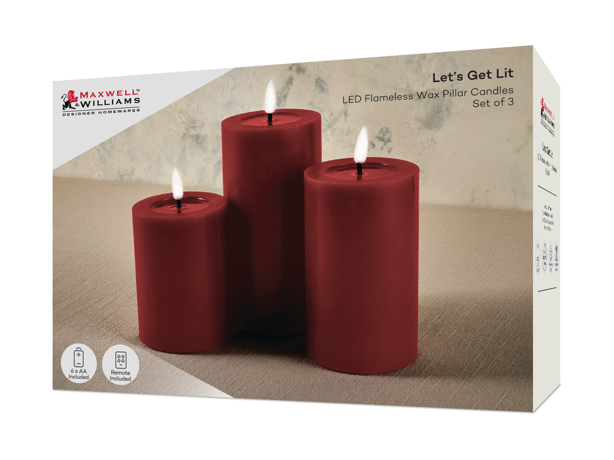 Maxwell & Williams Let's Get Lit LED Flameless Candle 7.5cm Set of 3 Cherry Gift Boxed