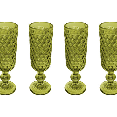 Casa Domani Caterina Champagne Flute Glasses 4pc - Green