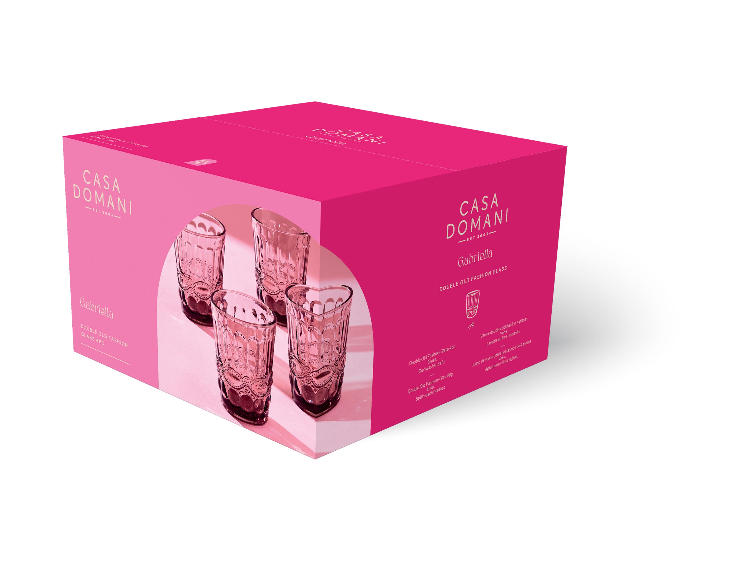 Casa Domani Gabriella Double Old Fashion Glasses - Set of 4 - Pink