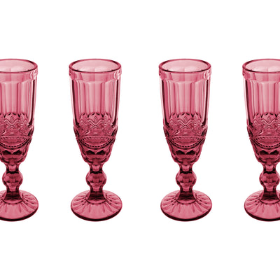 Casa Domani Gabriella Champagne Flute Glasses - Set of 4 - Pink