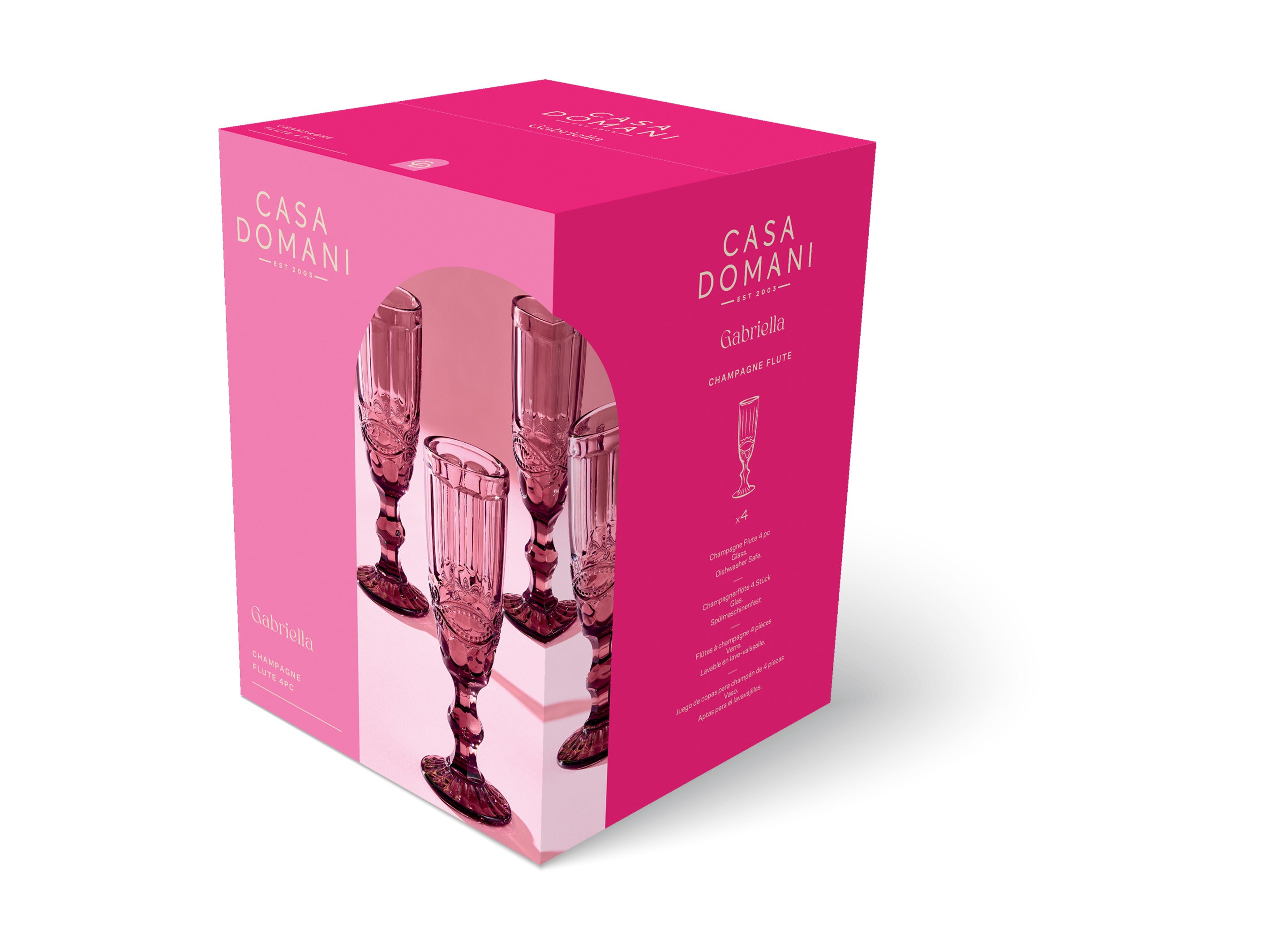 Casa Domani Gabriella Champagne Flute Glasses - Set of 4 - Pink