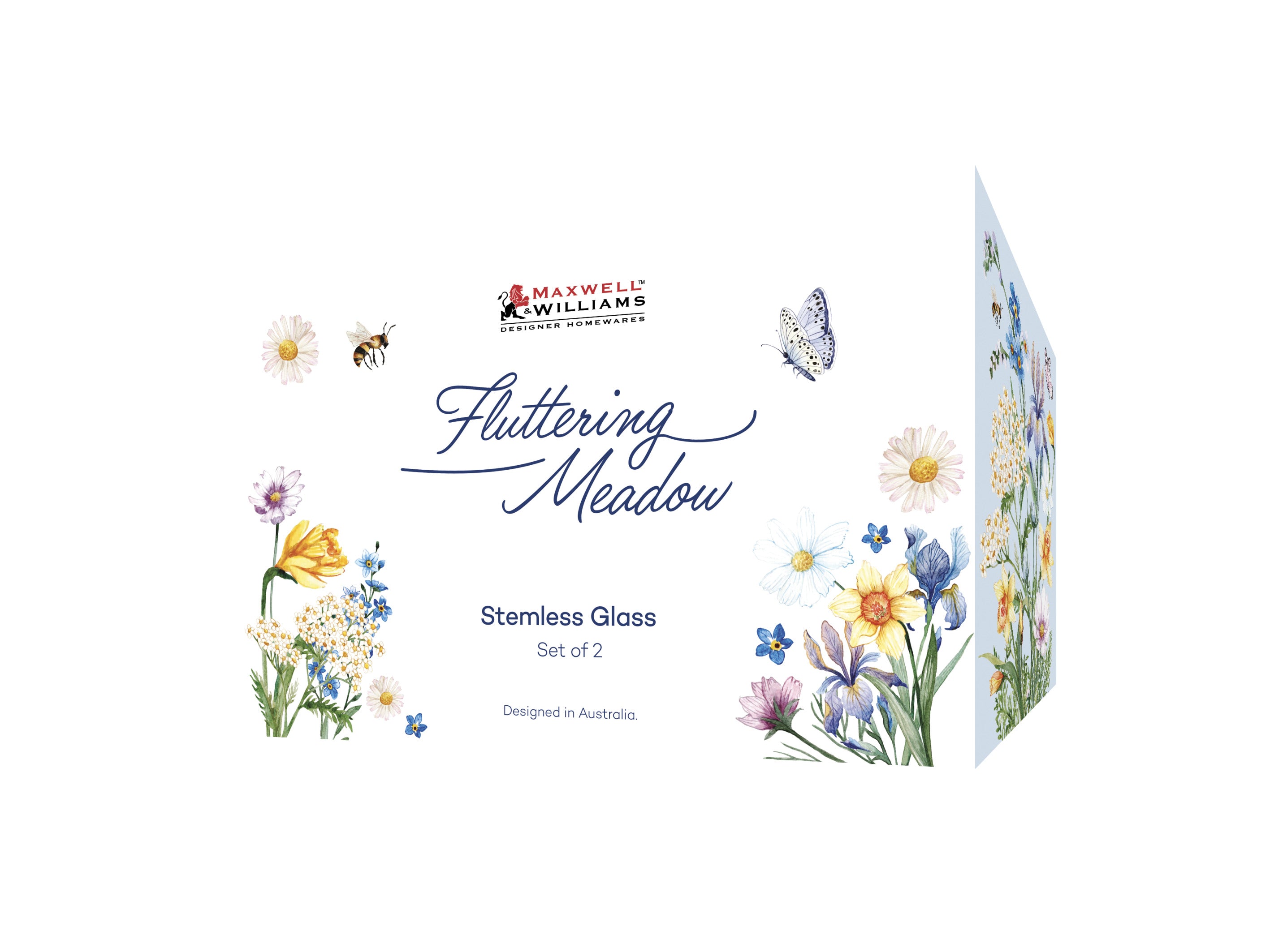 Maxwell & Williams Fluttering Meadow Stemless Glass 550ml Set of 2 - Gift Boxed